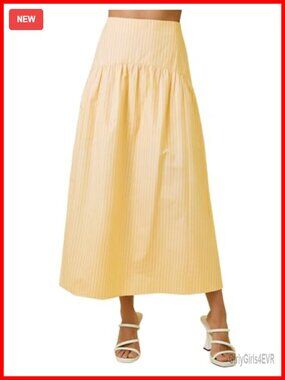 Women's Striped Flared Maxi Skirt Smocked High Waist A-Line Summer Beach